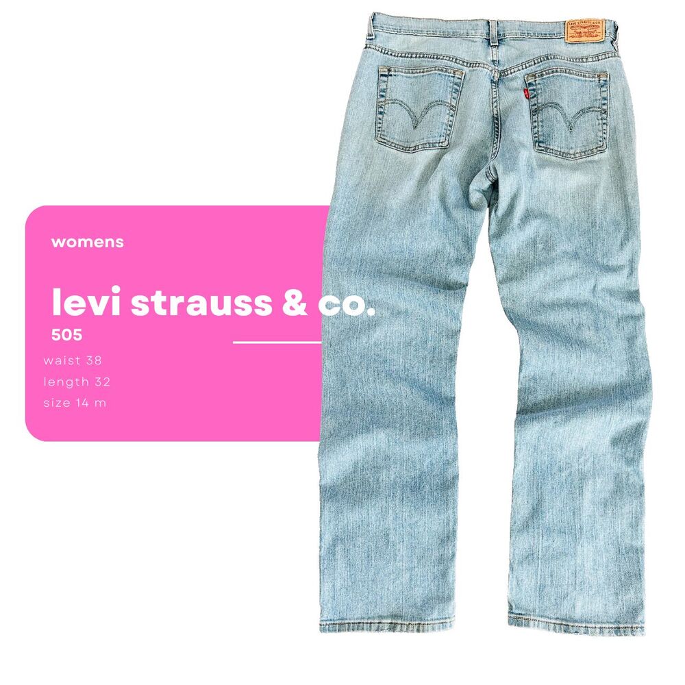 Levis 505 Women's Size 14M Light Wash Straight Leg Jeans Y2K Mom Denim Blue - Picture 2 of 9
